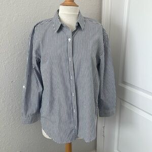 Gloria Vanderbilt Blue Striped Button Down Blouse Sz M